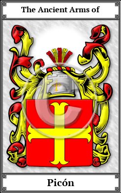 Picón Family Crest Download (JPG) Book Plated - 150 DPI
