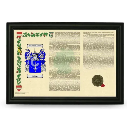 Billing Armorial Landscape Framed - Black