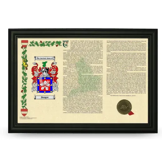 Danger Armorial Landscape Framed - Black