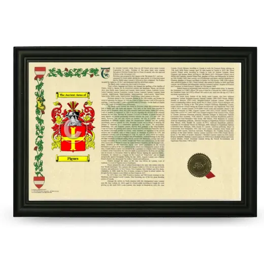 Pigues Armorial Landscape Framed - Black
