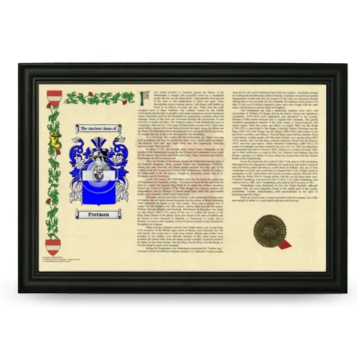 Postman Armorial Landscape Framed - Black