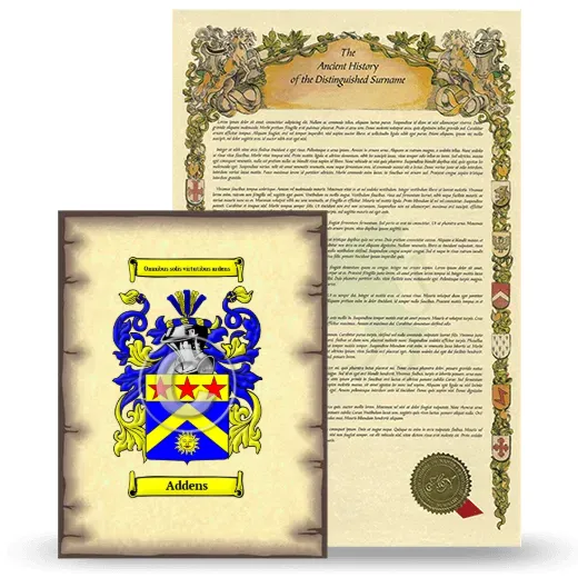 Addens Coat of Arms and Surname History Package