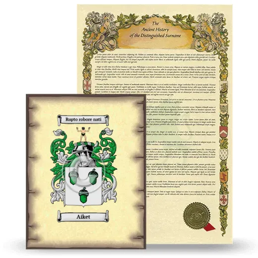 Aiket Coat of Arms and Surname History Package