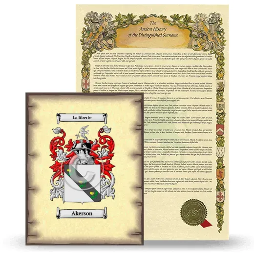 Akerson Coat of Arms and Surname History Package