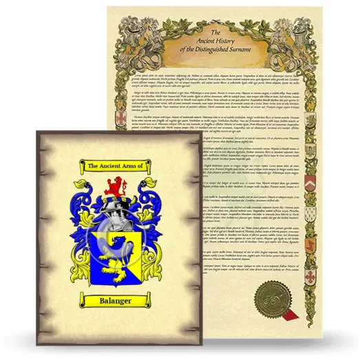 Balanger Coat of Arms and Surname History Package