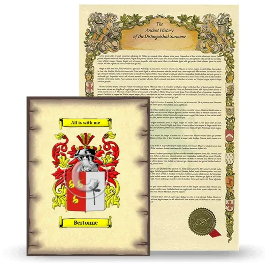 Bertonne Coat of Arms and Surname History Package