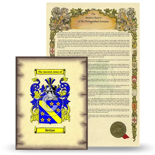Betine Coat of Arms and Surname History Package