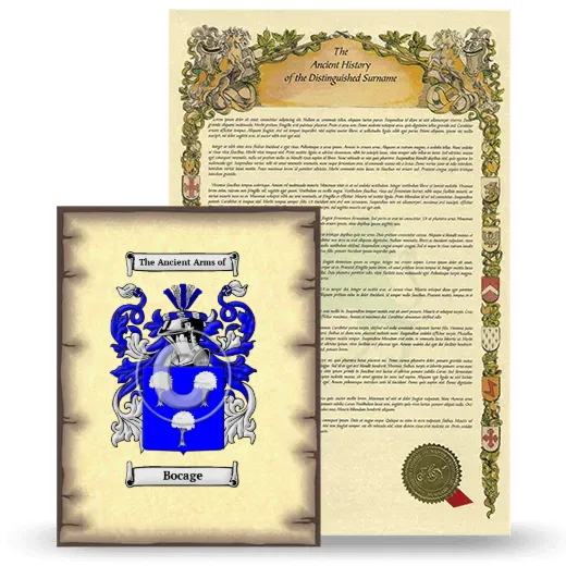 Bocage Coat of Arms and Surname History Package