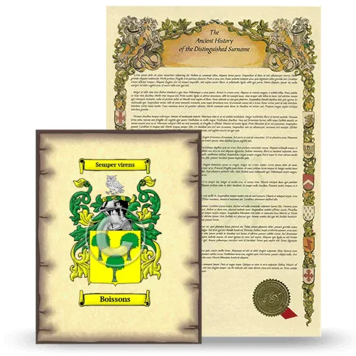 Boissons Coat of Arms and Surname History Package
