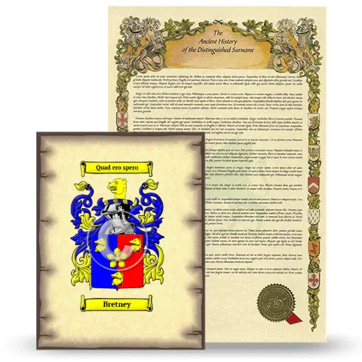 Bretney Coat of Arms and Surname History Package