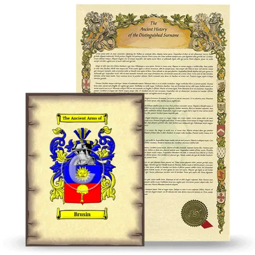Brusin Coat of Arms and Surname History Package