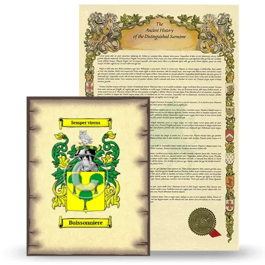 Buissonniere Coat of Arms and Surname History Package
