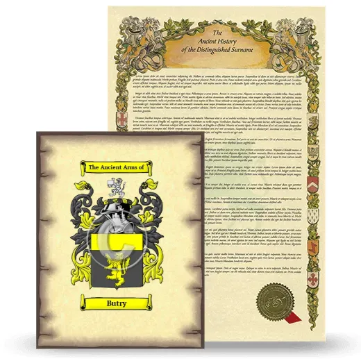 Butry Coat of Arms and Surname History Package
