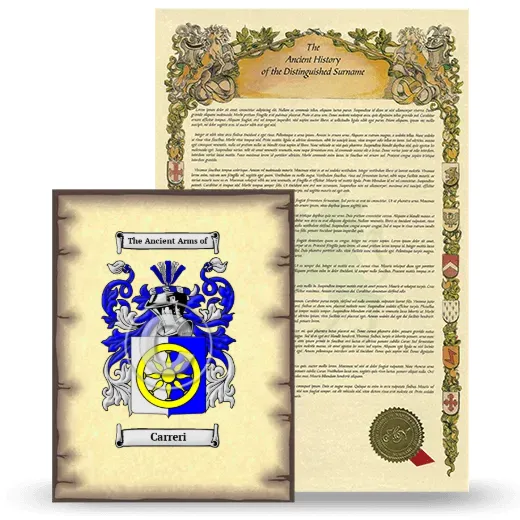Carreri Coat of Arms and Surname History Package