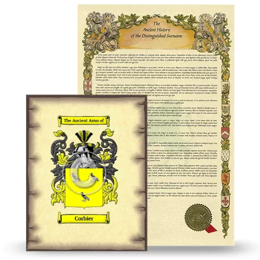 Corbier Coat of Arms and Surname History Package
