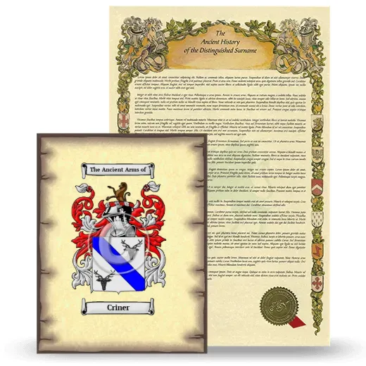 Criner Coat of Arms and Surname History Package