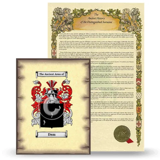 Dam Coat of Arms and Surname History Package