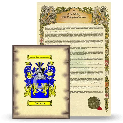 De baize Coat of Arms and Surname History Package