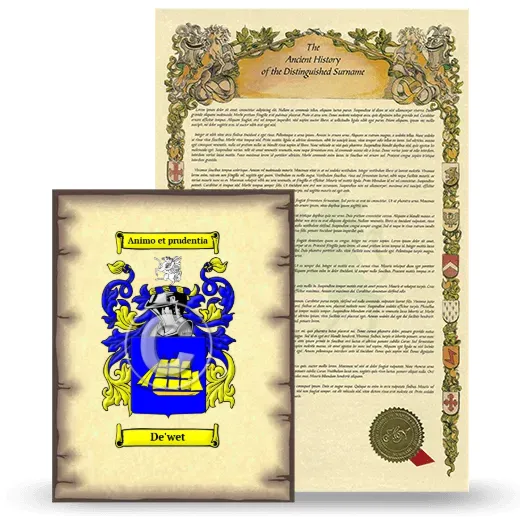De'wet Coat of Arms and Surname History Package