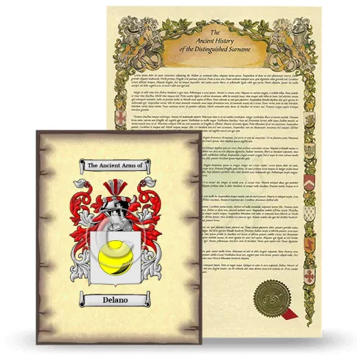 Delano Coat of Arms and Surname History Package