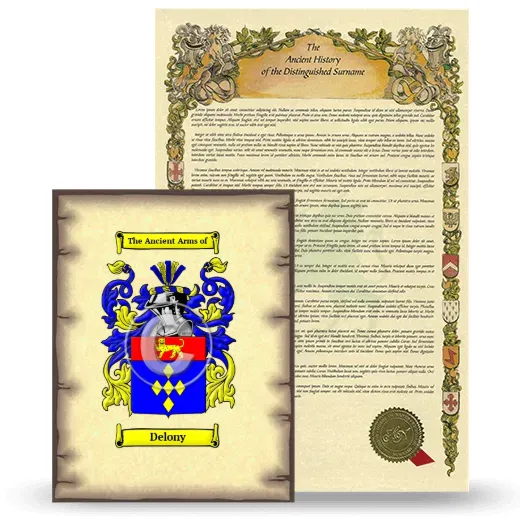 Delony Coat of Arms and Surname History Package