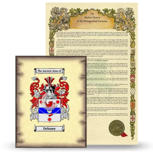 Deluney Coat of Arms and Surname History Package