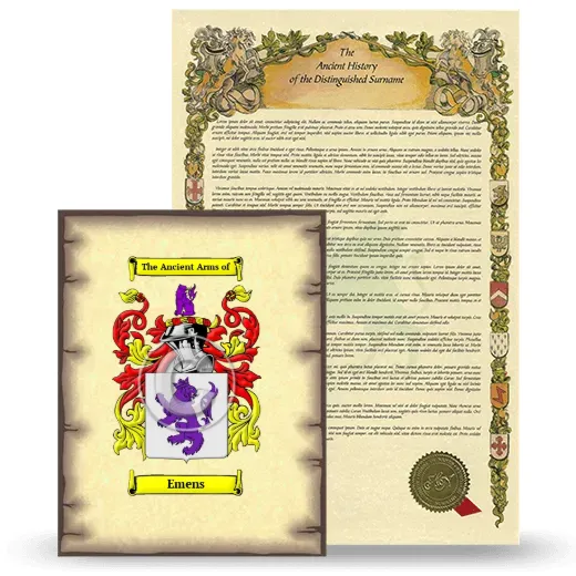 Emens Coat of Arms and Surname History Package