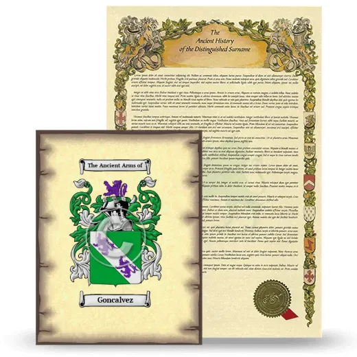 Goncalvez Coat of Arms and Surname History Package