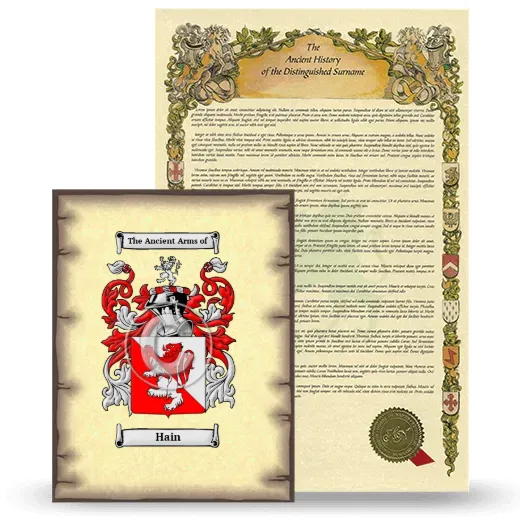 Hain Coat of Arms and Surname History Package
