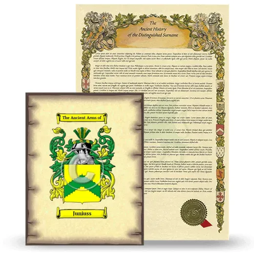 Juniuss Coat of Arms and Surname History Package