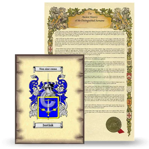 Justink Coat of Arms and Surname History Package
