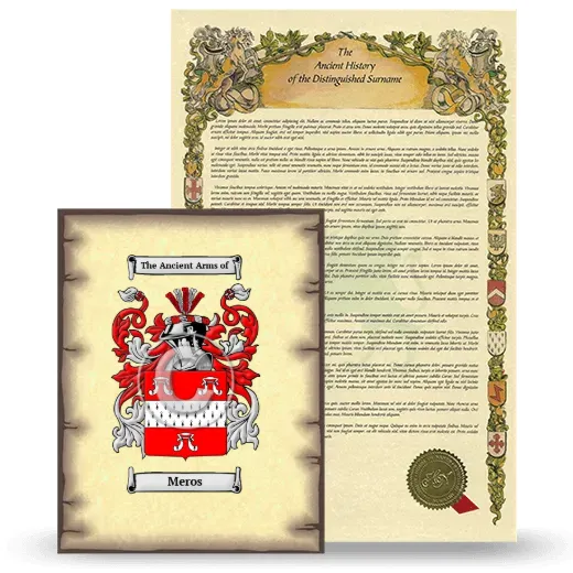 Meros Coat of Arms and Surname History Package
