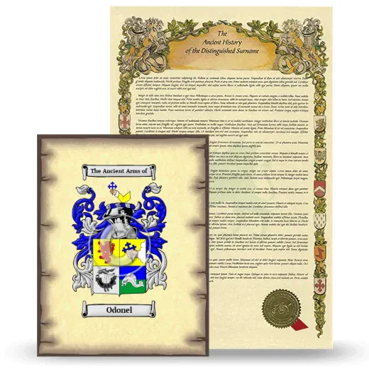Odonel Coat of Arms and Surname History Package