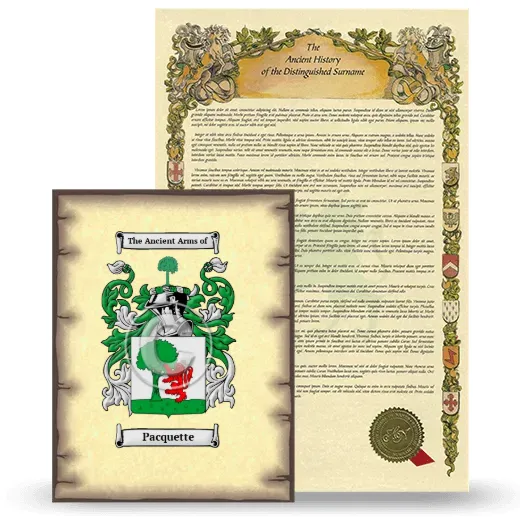Pacquette Coat of Arms and Surname History Package