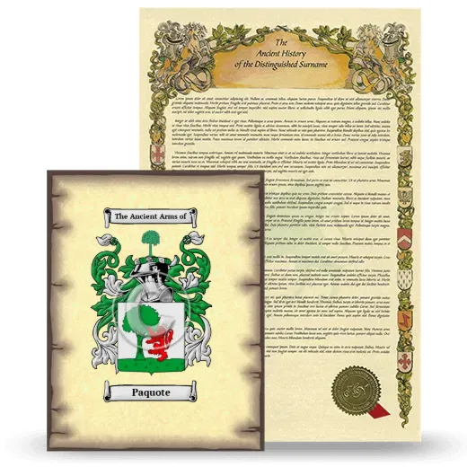 Paquote Coat of Arms and Surname History Package