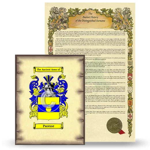 Paresse Coat of Arms and Surname History Package
