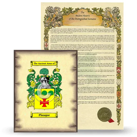Planque Coat of Arms and Surname History Package