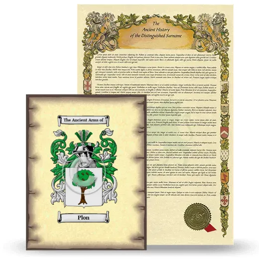 Plon Coat of Arms and Surname History Package