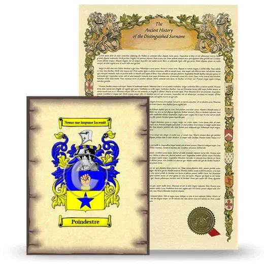 Poindestre Coat of Arms and Surname History Package