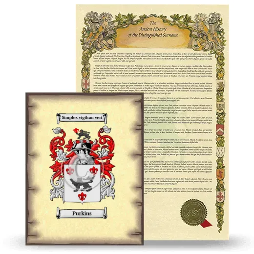 Purkins Coat of Arms and Surname History Package