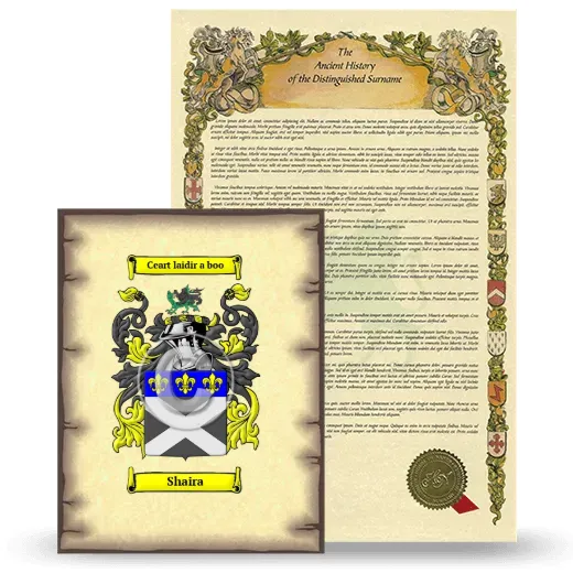 Shaira Coat of Arms and Surname History Package