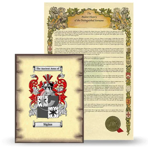 Sigins Coat of Arms and Surname History Package