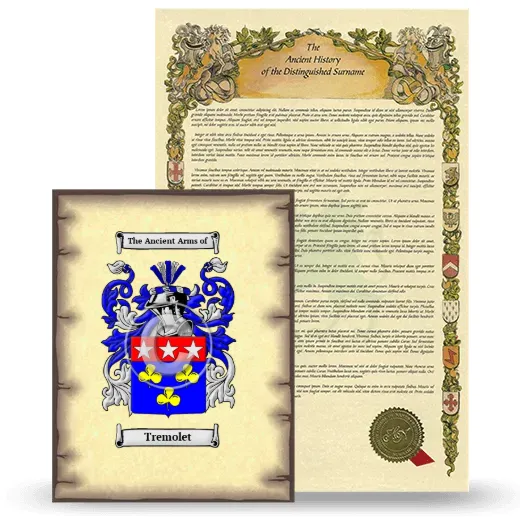 Tremolet Coat of Arms and Surname History Package