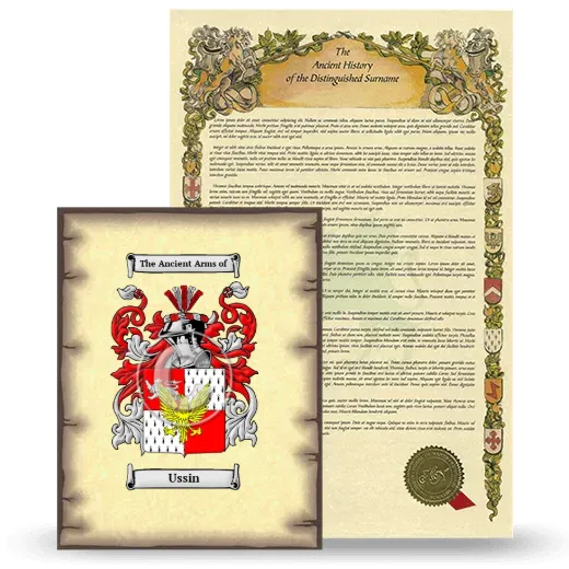 Ussin Coat of Arms and Surname History Package