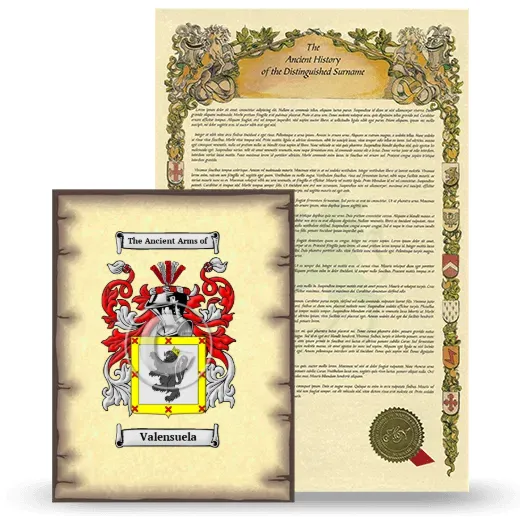 Valensuela Coat of Arms and Surname History Package