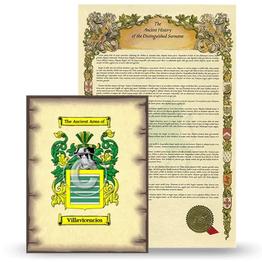 Villavicencios Coat of Arms and Surname History Package