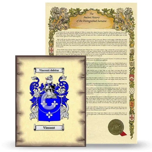 Vinsant Coat of Arms and Surname History Package