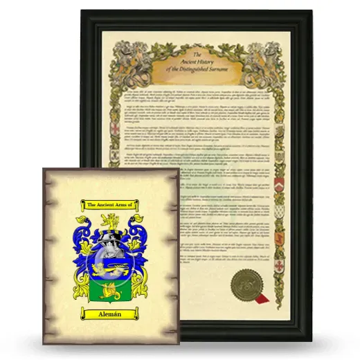 Alemán Framed History and Coat of Arms Print - Black