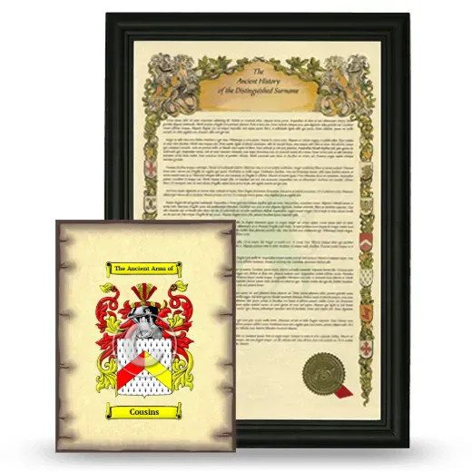 Cousins Framed History and Coat of Arms Print - Black