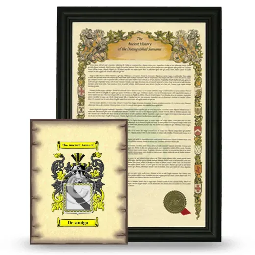 De zuniga Framed History and Coat of Arms Print - Black